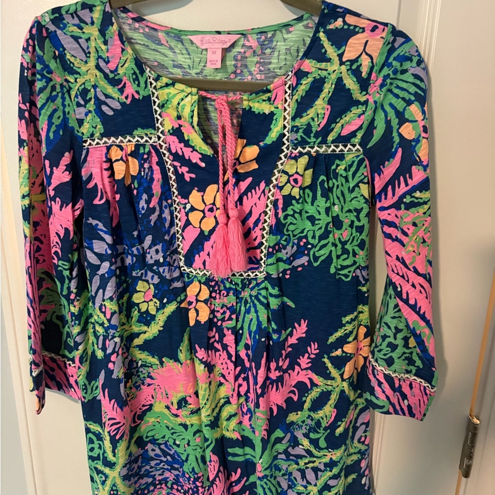 Lilly Pulitzer Tie Front Blouse in Pink and Green